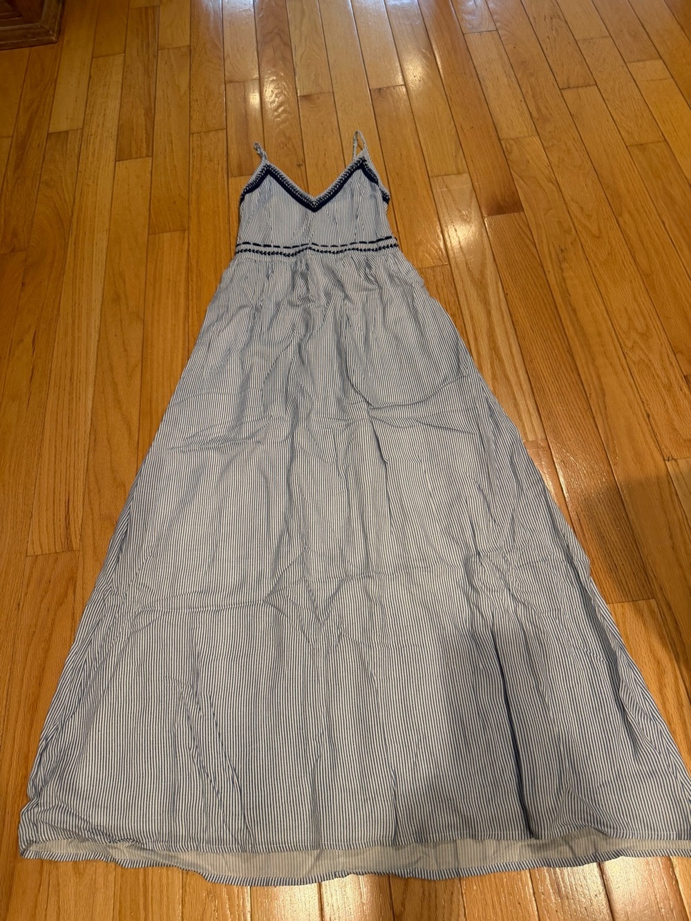Japna Light Blue & Navy Trim Striped Maxi Dress